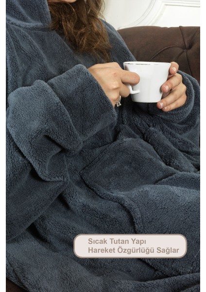 Enjoy Tv Battaniyesi Wellsoft Kapüşonlu Giyilebilir Unisex Over Size (80X110 Cm) Antrasit modelleri
