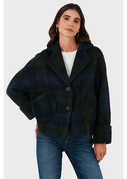 Kareli Yün Karışımlı Regular Fit Kruvaze Yaka Ceket Bayan Ceket 6891685