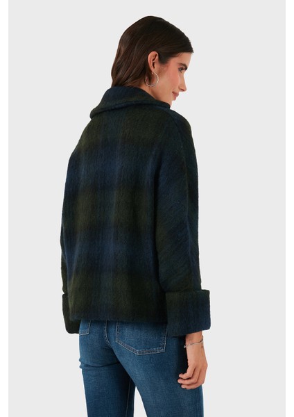 Kareli Yün Karışımlı Regular Fit Kruvaze Yaka Ceket Bayan Ceket 6891685 modelleri