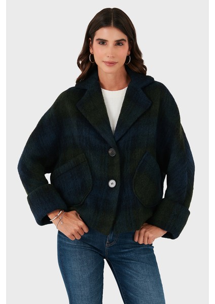 Kareli Yün Karışımlı Regular Fit Kruvaze Yaka Ceket Bayan Ceket 6891685 fırsatları