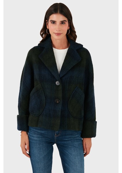 Kareli Yün Karışımlı Regular Fit Kruvaze Yaka Ceket Bayan Ceket 6891685