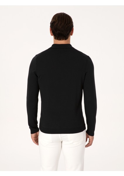 Erkek Siyah Regular Fit Yün Karışımlı Polo Yaka Basic Triko Kazak 50318855-VR046 indirimleri