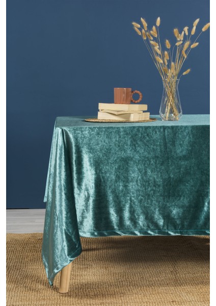 Kadife Masa Örtüsü Dikdörtgen (150X220 Cm) Petrol