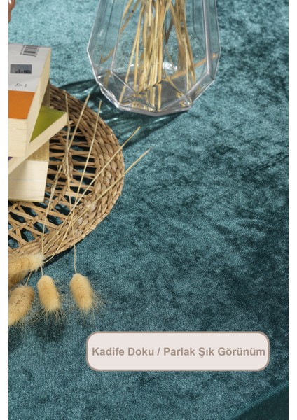 Kadife Masa Örtüsü Dikdörtgen (150X220 Cm) Petrol modelleri