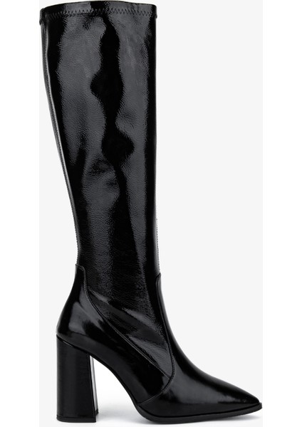 Kadın Deri & Suni Siyah Rugan Topuklu Çizme 33 3334 Bn Czm SK25-26 Sıyah Rugan