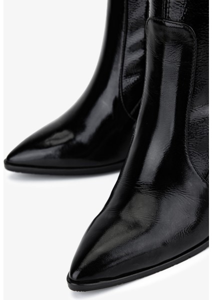 Kadın Deri & Suni Siyah Rugan Topuklu Çizme 33 3334 Bn Czm SK25-26 Sıyah Rugan modelleri