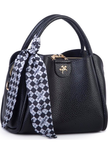 Fularlı Mini Boy El ve Çapraz Çanta Siyah Lopez