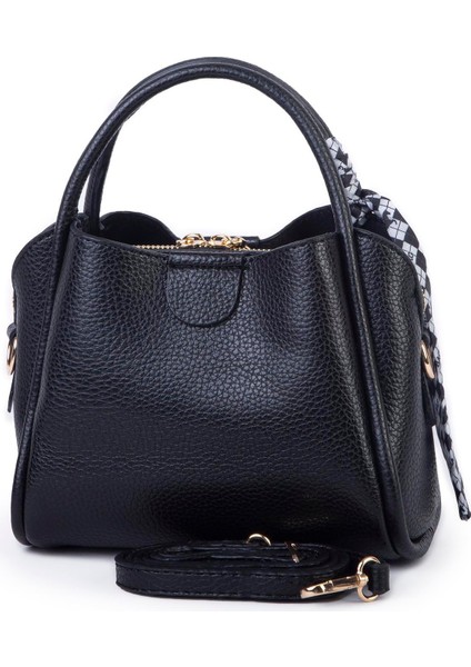 Fularlı Mini Boy El ve Çapraz Çanta Siyah Lopez modelleri