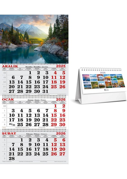 2026 Gemici Takvimi ve Karton Üçgen Masa Takvim-Manzaralar