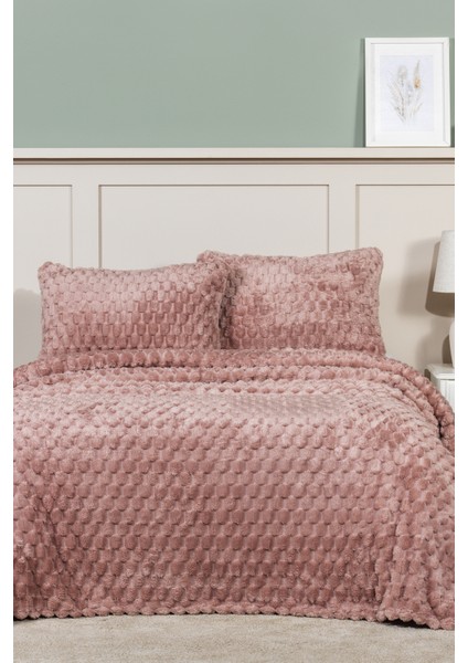 Polen Battaniye Seti Çift Kişilik Wellsoft 3 Parça (230X250 Cm) Gülkurusu