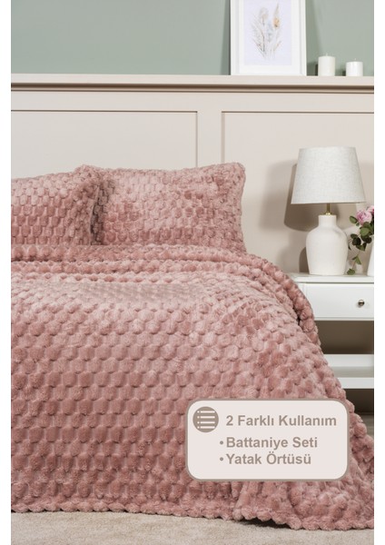 Polen Battaniye Seti Çift Kişilik Wellsoft 3 Parça (230X250 Cm) Gülkurusu fiyatları