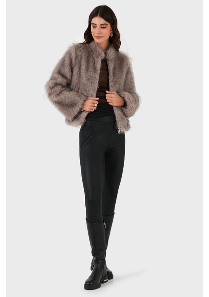 Regular Fit Bisiklet Yaka Fermuarlı Kürk Bayan Kürk 68912359939 fiyatları