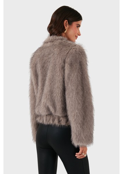 Regular Fit Bisiklet Yaka Fermuarlı Kürk Bayan Kürk 68912359939 modelleri