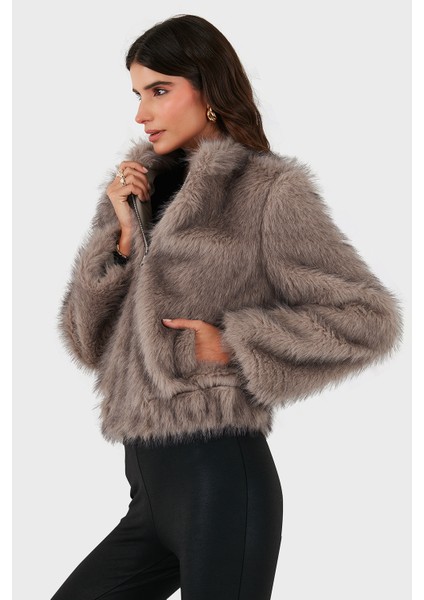 Regular Fit Bisiklet Yaka Fermuarlı Kürk Bayan Kürk 68912359939 indirimleri