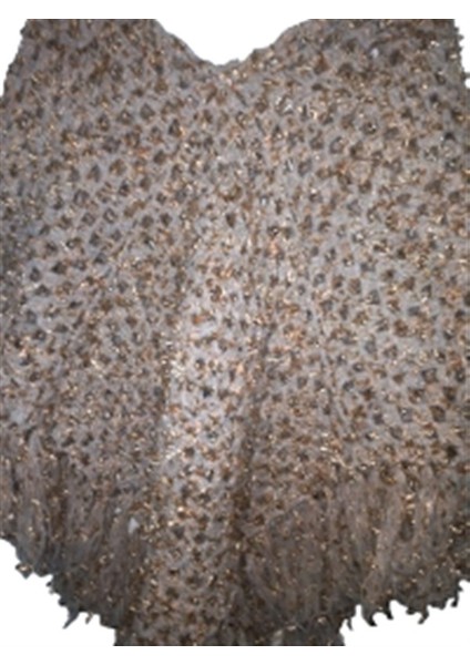 El Örgüsü Etnik Otantik Bej Kırçıllı Simli Büyük Beden Panço modelleri