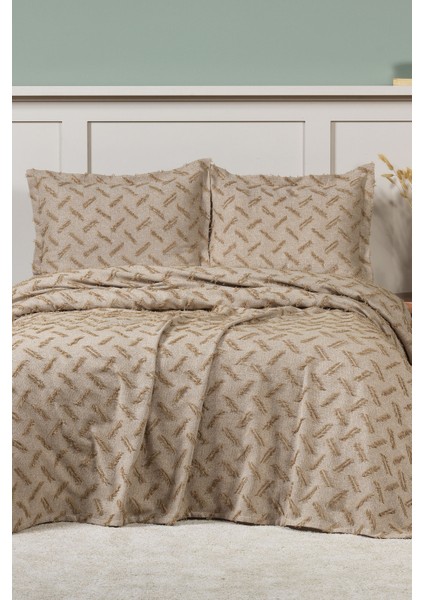 Liya Yatak Örtüsü Takımı Çift Kişilik Pamuklu Iskandinav Püsküllü 3 Parça (230X250 Cm) Bej