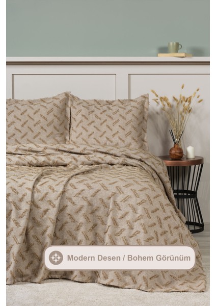 Liya Yatak Örtüsü Takımı Çift Kişilik Pamuklu Iskandinav Püsküllü 3 Parça (230X250 Cm) Bej fiyatları