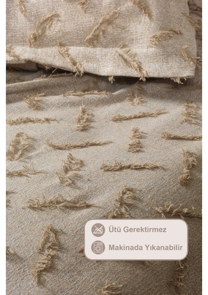 Liya Yatak Örtüsü Takımı Çift Kişilik Pamuklu Iskandinav Püsküllü 3 Parça (230X250 Cm) Bej modelleri