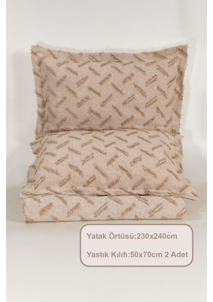 Liya Yatak Örtüsü Takımı Çift Kişilik Pamuklu Iskandinav Püsküllü 3 Parça (230X250 Cm) Bej fırsatları