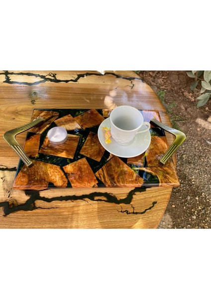Zeytin Ağacından El Yapımı Ahşap Epoksi Sunum Tepsi / Düğün/nişan - 30*18 cm - Yeşil fiyatları