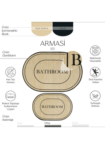 Armasi Kahve Oval Banyo Paspası Dijital Baskı Yıkanan Kaymaz İkili Banyo Paspas Takımı 40x60 60x100 fiyatları