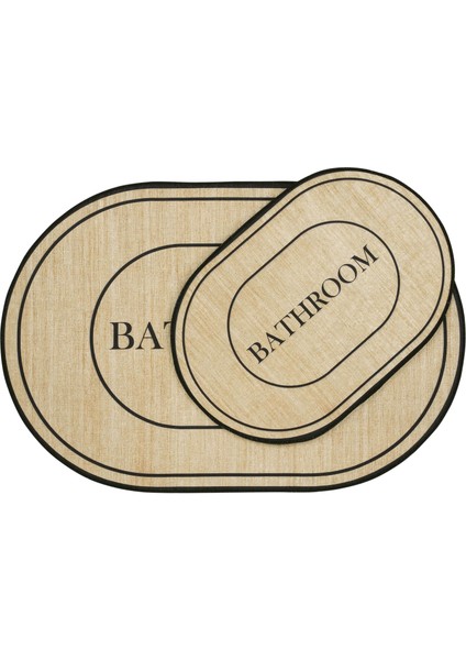 Armasi Kahve Oval Banyo Paspası Dijital Baskı Yıkanan Kaymaz İkili Banyo Paspas Takımı 40x60 60x100 modelleri