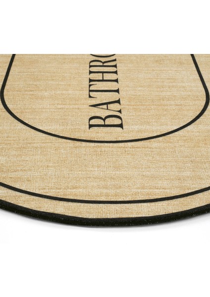 Armasi Kahve Oval Banyo Paspası Dijital Baskı Yıkanan Kaymaz İkili Banyo Paspas Takımı 40x60 60x100