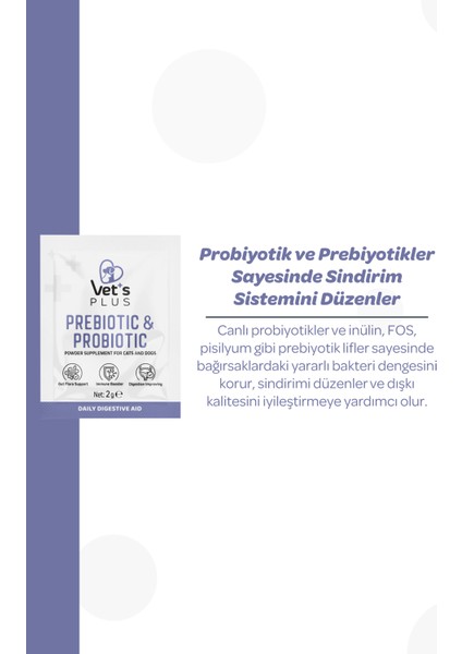 Kedi ve Köpekler Için Prebiyotik ve Probiyotik Toz 2gr (30'lu) fırsatları