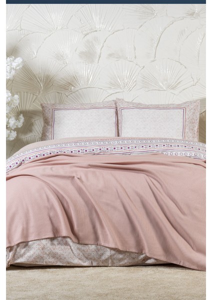Liya Nevresimli Pike Takımı Çift Kişilik Pamuklu 5 Parça (200X220 Cm) Pudra