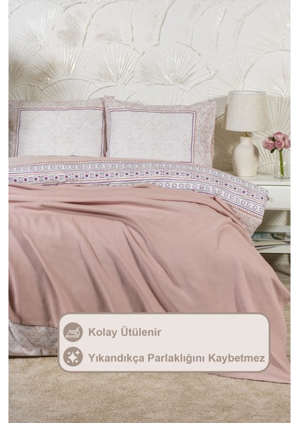 Liya Nevresimli Pike Takımı Çift Kişilik Pamuklu 5 Parça (200X220 Cm) Pudra fiyatları