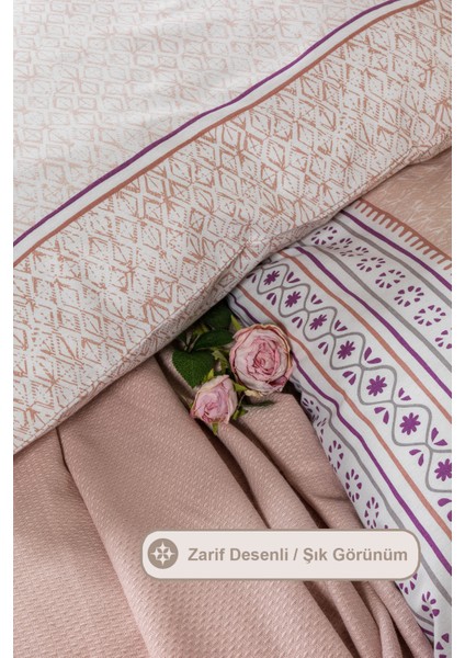 Liya Nevresimli Pike Takımı Çift Kişilik Pamuklu 5 Parça (200X220 Cm) Pudra modelleri