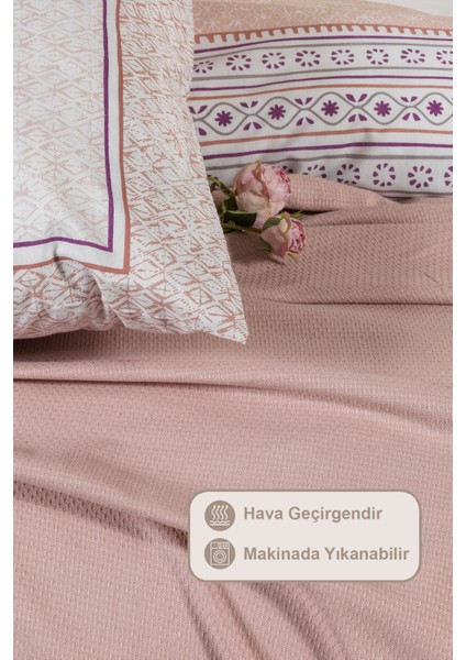 Liya Nevresimli Pike Takımı Çift Kişilik Pamuklu 5 Parça (200X220 Cm) Pudra fırsatları