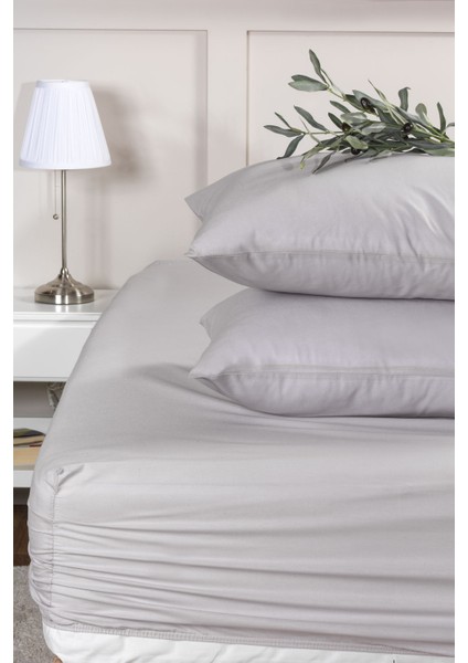 Lastikli Çarşaf Seti Tek Kişilik %100 Pamuk Ranforce (100X200 Cm) Gri
