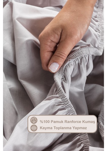 Lastikli Çarşaf Seti Tek Kişilik %100 Pamuk Ranforce (100X200 Cm) Gri fiyatları