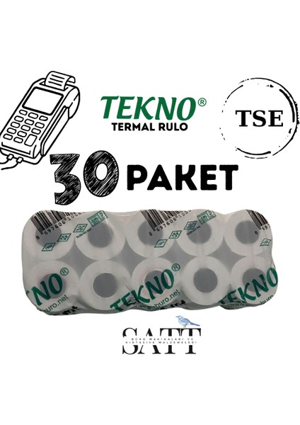 Yazarkasa Pos Rulosu 56 x 14 mm 30'lu Paket 300 Rulo