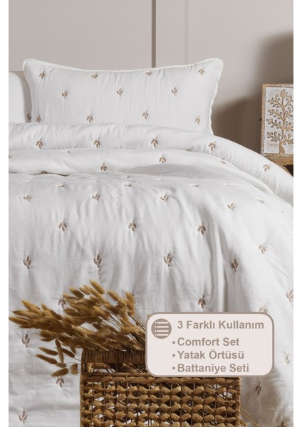 Larissa Yatak Örtüsü Seti Tek Kişilik Nakışlı (160X220 Cm) Bej fiyatları