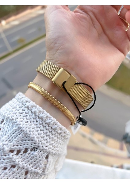 Çelik Hasır Kordon 2 Yıl Garantili 3ATM Suya Dayanıklı Kadın Kol Saati+Bileklik B141194 modelleri