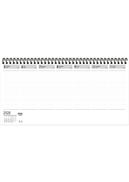 2026 Haftalık Masa Takvimi 16X33 cm Spiralli Çizgili 5 Adet modelleri