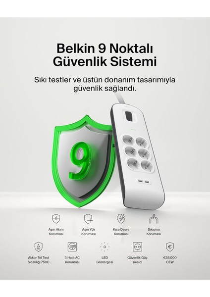 BSV604VF2M-V2 6'lı 2m Akım Koruma Priz+2x Usb-A indirimleri