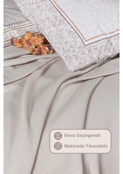 Liya Nevresimli Pike Takımı Çift Kişilik Pamuklu 5 Parça (200X220 Cm) Bej fırsatları