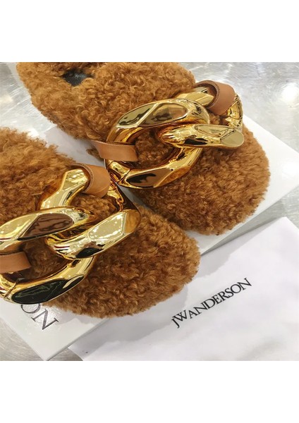 Soft Kürk Metal Zincir Kabarık Kadınlar Için Rahat Sıcak Peluş Ev Açık Dış Mekan Kapalı Yeni Terlikler fiyatları
