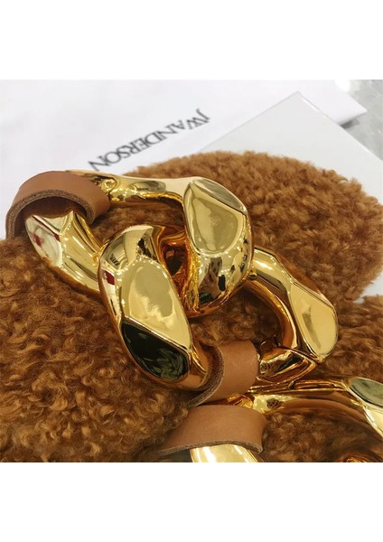 Soft Kürk Metal Zincir Kabarık Kadınlar Için Rahat Sıcak Peluş Ev Açık Dış Mekan Kapalı Yeni Terlikler fırsatları