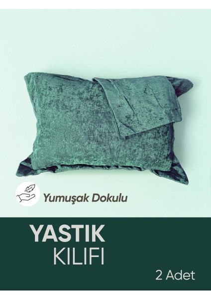 Yeşil Oxford Yastık Kılıfı 2 Adet Set, Yumuşak Dokulu, Flaplı