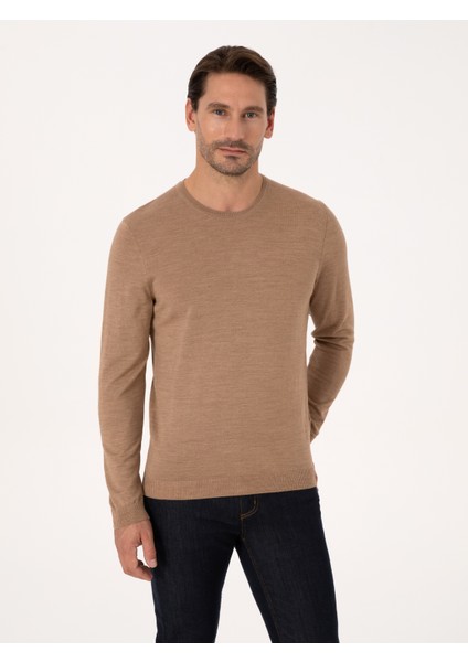 Erkek Camel Slim Fit Basic Kazak 50318854-VR015