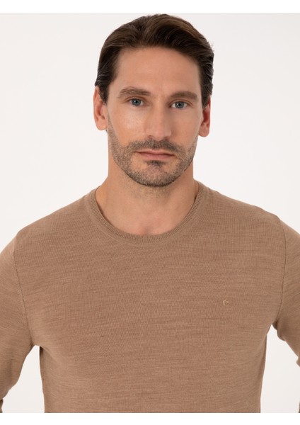 Erkek Camel Slim Fit Basic Kazak 50318854-VR015 fiyatları