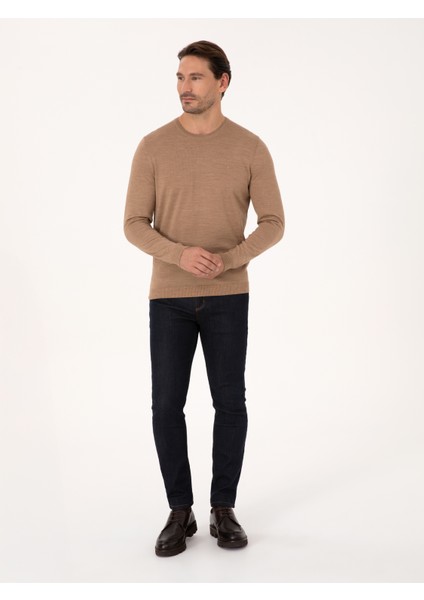 Erkek Camel Slim Fit Basic Kazak 50318854-VR015 fırsatları
