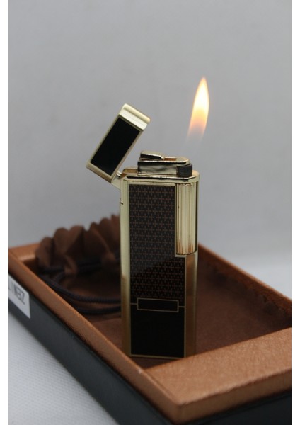 Deri Keseli Slim Siyah Gold Desenli Çakmak