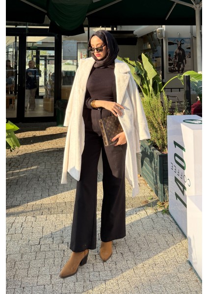 Düğme Detaylı Astarlı Angora Kaban- Krem fiyatları