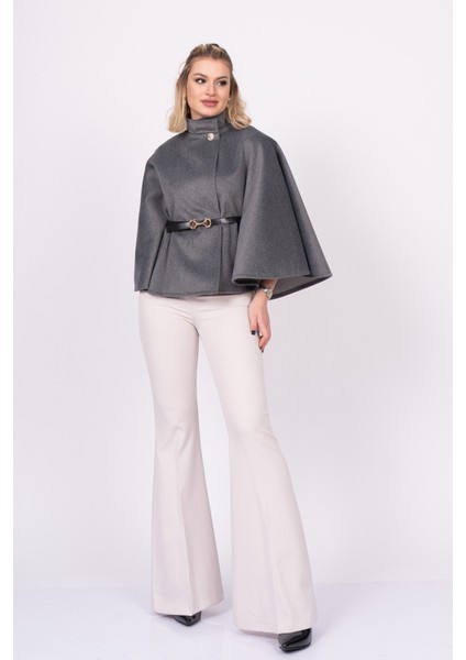 Dik Yaka Kemerli Kısa Panço 2620