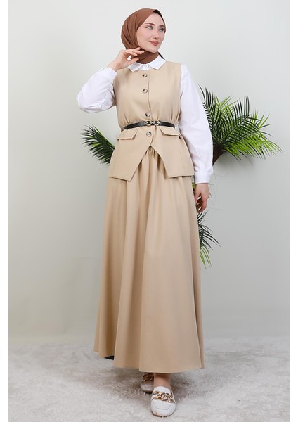 Yelekli Etekli Takım Krem